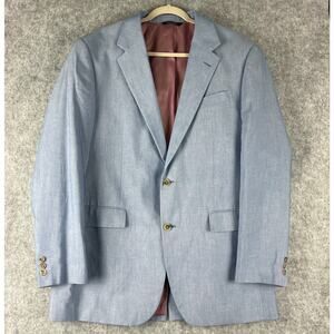 Alan Flusser Cotton Silk Blazer Sport Coat Mens 42L Blue Two Button Career